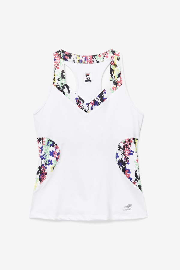 מיכל Pickleball Halter Multicolor הדפס פרחים/פילה לבן