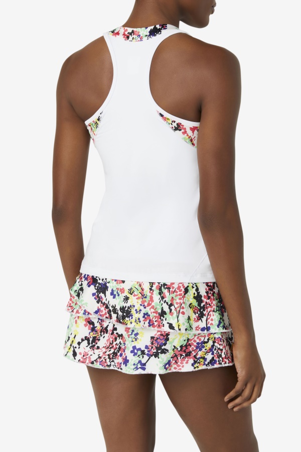 מיכל Pickleball Halter Multicolor הדפס פרחים/פילה לבן