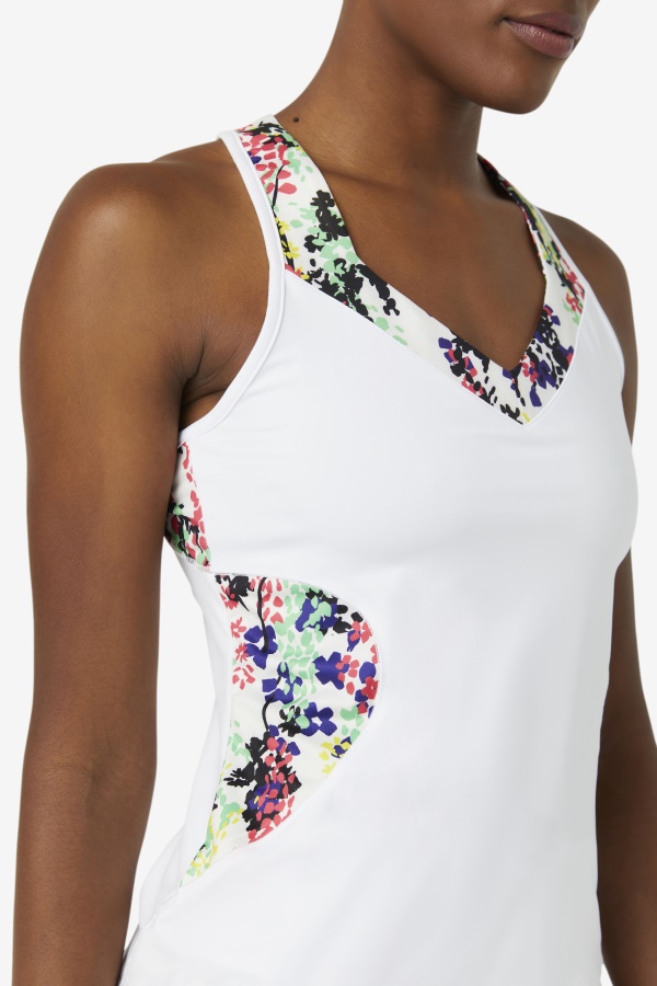 מיכל Pickleball Halter Multicolor הדפס פרחים/פילה לבן