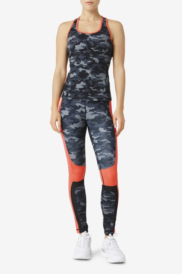 Fila Dark Camo/hot Coral/black Uplift Colorblock Racerback Tank