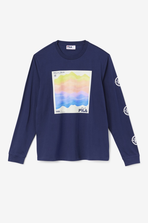 טי שרוול ארוך של Fila Navy/אייס אקווה/אנפית קארה