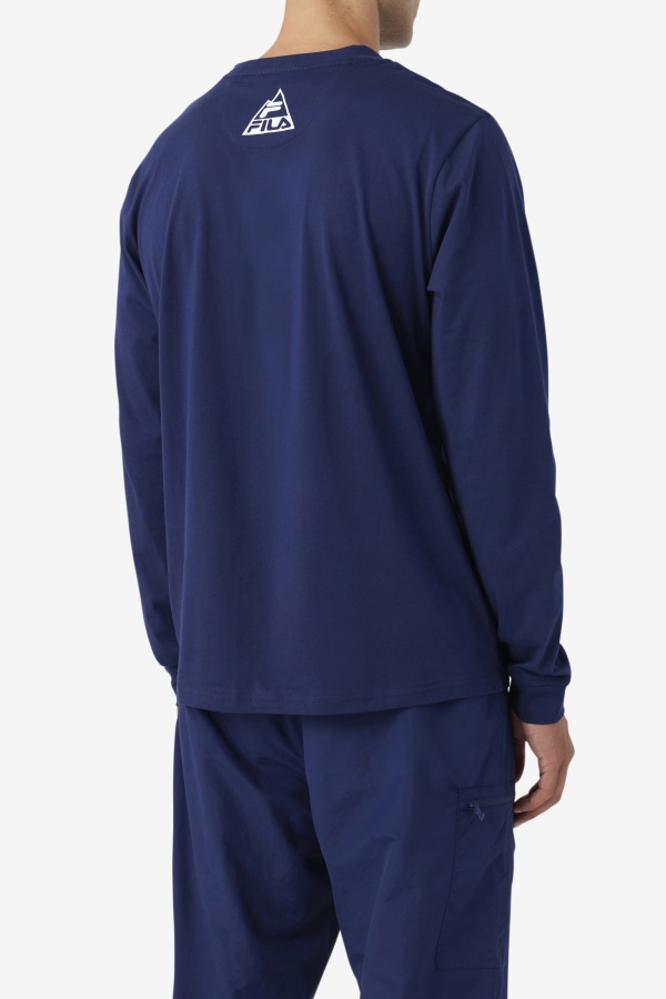 טי שרוול ארוך של Fila Navy/אייס אקווה/אנפית קארה