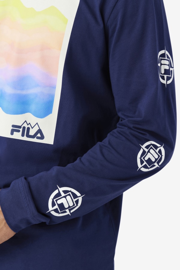 טי שרוול ארוך של Fila Navy/אייס אקווה/אנפית קארה
