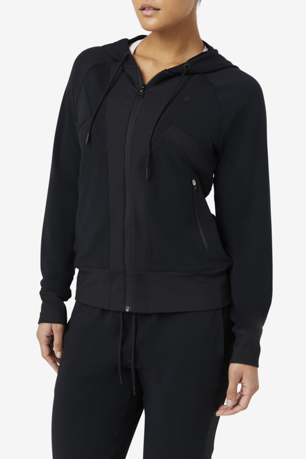 קפוצ\'ון שחור במרקם Fi-lux Fila עם רוכסן מלא