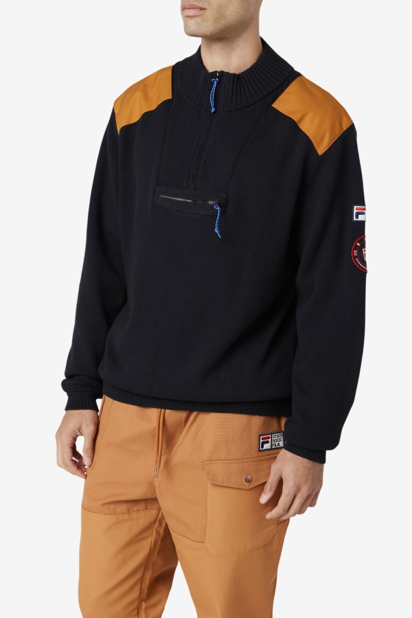 שחור/Adobe Markle 1/4 Zip Up Sweater Fila