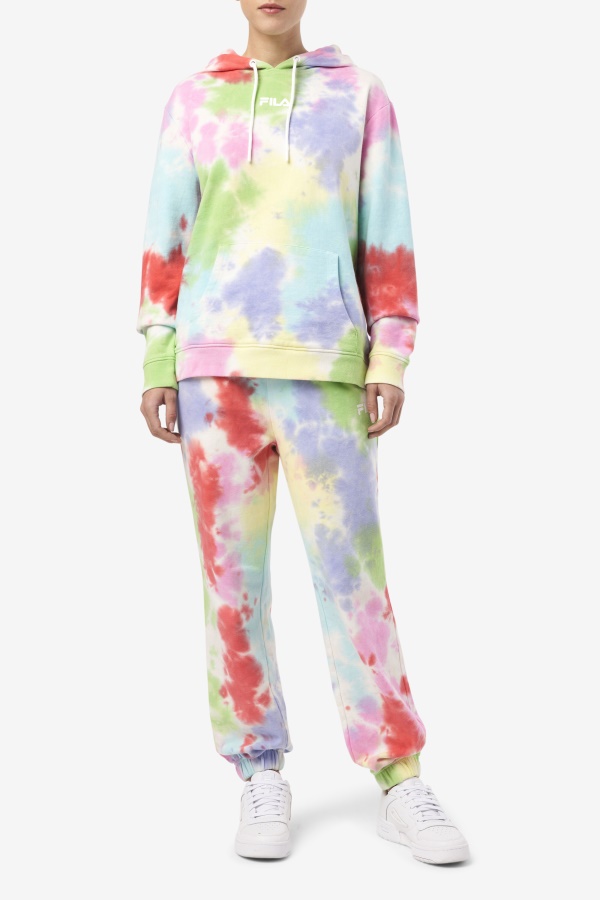 Aerolynn Tie Dye Hoodie Fila ירוק / לבן / Periwinkle / אדום