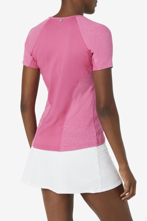 Fila Pink Glow Heather Pickleball טופ עם שרוולים קצרים