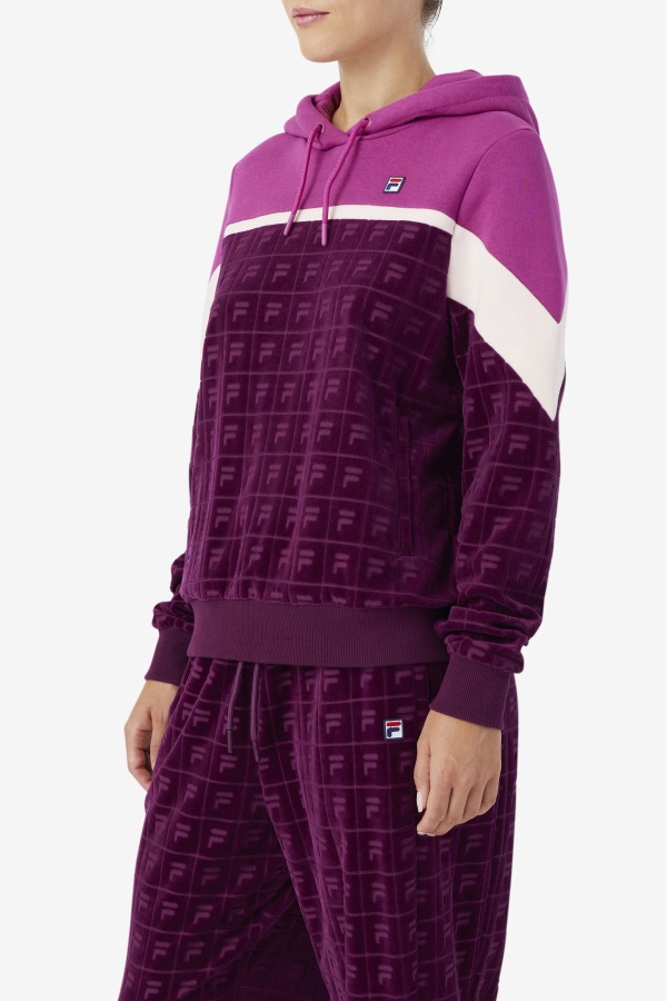 Lorri Velour Hoodie ענבים יין/רוז\'/פוטפורי פילה
